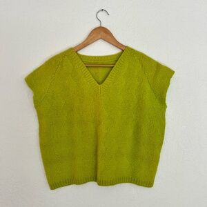 Green, Wool Sweater Vest, Medium, Argyle pattern, Short Sleeve